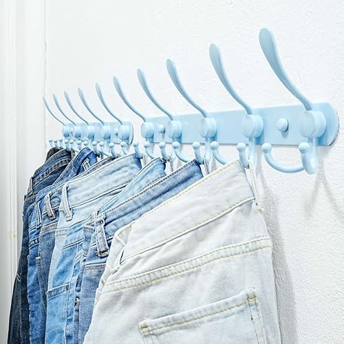 Dseap Coat Rack Wall Mounted - 5 Tri Hooks, Heavy Duty, Stainless Steel, Metal Coat Hook Rail for Coat Hat Towel Purse Robes Mudroom Bathroom Entryway (Blue, Pack of 2) - Image 2