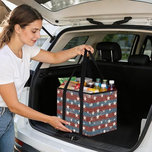 Trunk Organizer Collapsible Car Organizer with Handle Car Storage Box Bin for Groceries SUV Utility Tote Bag Portable Vehicle Container Vintage Stars July 4th - Image 7