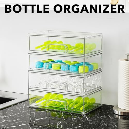 SpaceAid Bottle Storage Organizer Baby - Acrylic Bottles Station Organizer Container, Stackable Clear Drawers for Countertop, Vanity, Bathroom, Cabinet, Pantry Organization, 4 Pack, 4L, 13.7"H - Image 3