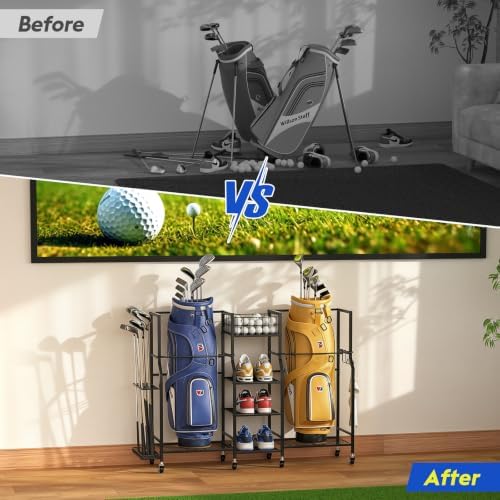 samstar Golf Storage Garage Organizer with Wheels, Golf Bag Storage Stand 2 Golf Bags and Equipment Accessories, Rolling Storage Rack for Home, Garage, Golf Clubs - Image 5