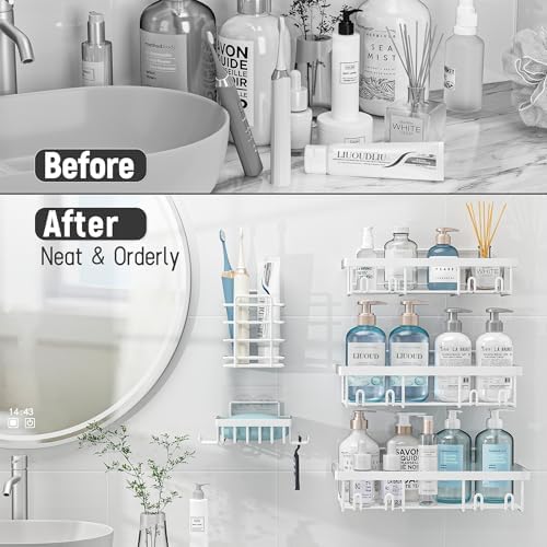 Liuoud 5 Pack Shower Caddy for Inside Shower, White Bathroom Storage Decor - Image 5