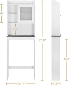 SUPER DEAL Over The Toilet Bathroom Storage Cabinet Freestanding Wooden Bathroom Organizer with Adjustable Shelves and Glass Door, White - Image 2