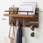 OurWarm Wall Mounted Key Holder/Hangers for Wall Decorative with 5 Key Hooks, Wooden Mail Rack Organizer with Shelf, Rustic Home Decor for Entryway Mudroom Hallway Office, Brown - Image 2
