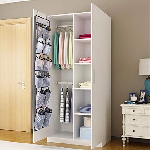 KEEPJOY Over The Door Shoe Organizer 2 Pack,Mesh Pockets Hanging Shoe Rack Over The Door,Shoe Storage Closet with 4 Hooks,Washable and Breathable Fabic,Large Size 57.5×12.6inch(Grey) - Image 6