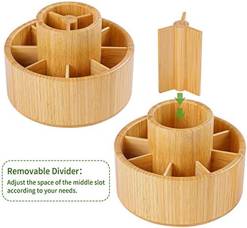 Utoplike Bamboo Rotating Art Supply Desk Organizer, Pencil Holder Desktop - Image 5