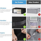HomeHacks 4-Pack Clothes Organizer Storage Bags, 35L Storage Bins, Black | Foldable Storage Box Container with Zippers, Clear Window, Reinforced Handles for Closet, Dorm, Pillows, Bedding, Sweater - Image 4