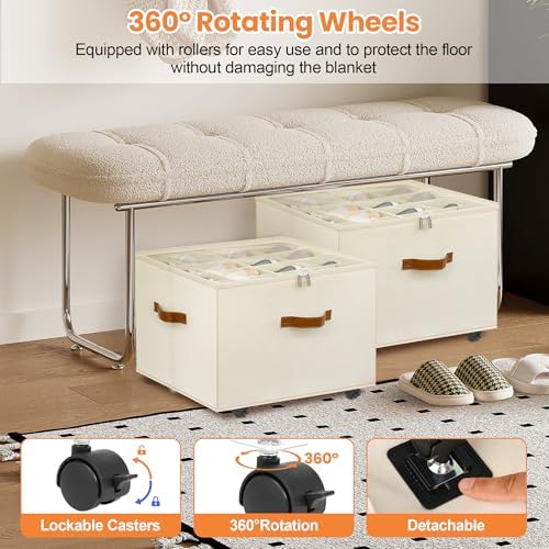 Foyego 2 Pack Shoe Organizer for Closet, Shoe Storage with Wheels, Beige - Image 3