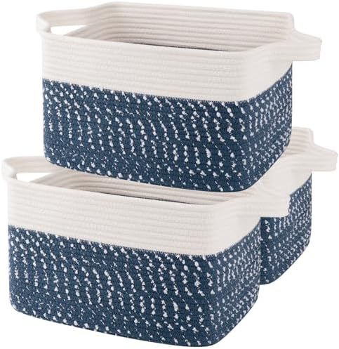 OIAHOMY Cotton Rope Storage Baskets for Organizing White Blue 3-Pack by MasterofSpaceOptimization