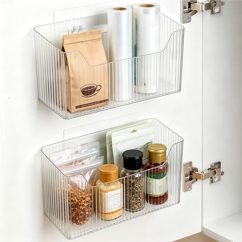 2 Pack Cabinet Door Organizer, Clear Storage Caddy, Adhesive Wall Mounted Organizer Bins, with Self Adhesive Tape, for Bathroom, Kitchen, Cabinet, Living Room by Unknown