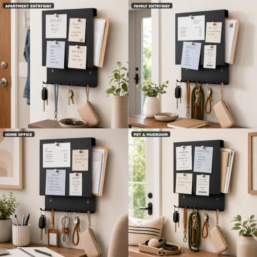Wall Mounted Key Holder and Mail Organizer with 11 Hooks and 4 Pins,Black - Image 7