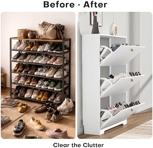 Nicetree Shoe Cabinet with 3 Flip Drawers, Modern Entryway Organizer, White - Image 5