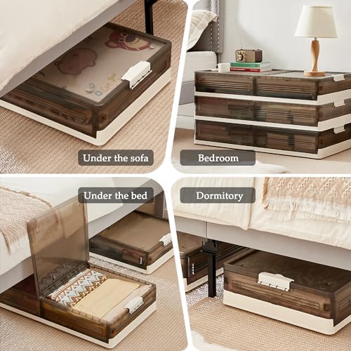 VECELO Under Bed Storage with Wheels, 2 Pack Stackable Under Bed Storage Containers, Underbed Storage Containers with Lids, Plastic Foldable Folding Box for Clothes Shoes, Grey - Image 6