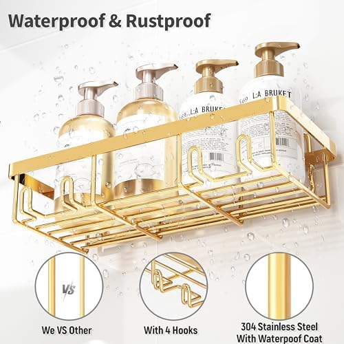 Liuoud 5 Pack Shower Caddy for Inside Shower, Gold Bathroom Storage Decor - Image 3