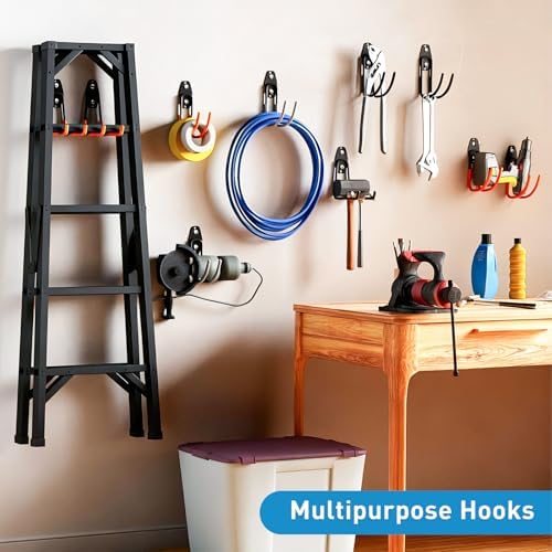 GeeWatom Garage Storage Utility Hooks，Garage Garden Tool Organizer，Steel Wall Mount Hooks, Large Garden U Hooks （2 Pack） (Type-2-Orange) - Image 6