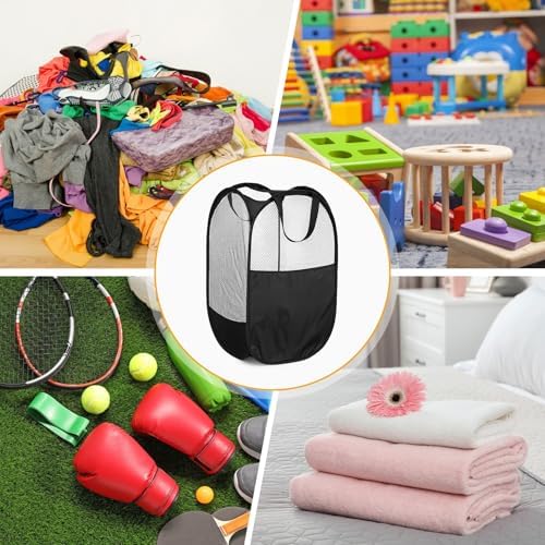 9Pcs Mesh Hamper Pop up Hampers for Laundry Foldable Laundry Basket with Sturdy Handles (Black/White/Blue) Dirty Clothes Baskets for Bedroom College Dorm Travel Storage - Image 7
