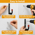 6 Pack Garage Hooks Heavy Duty, Utility Steel Hooks with EVA Foam Padding, 9.48inch Wall Mount J Organizer Hanger for Hanging Bikes Kayak Garden Tool Hose Bike Shelf - Image 7