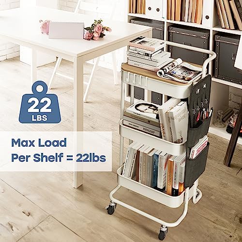 DTK 3-Tier Rolling Cart with Table Top, Metal Utility Cart with Side Bags - Image 3