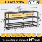 YYR 4 Layer Power Tool Organizer Wall Mount, Cordless Drill Hanger Storage Rack, Battery Tools Holder with Charging Station Shelf for Garage Organization, Workshop, Pegboard, Shed - 32 Inch 8 Slots - Image 6