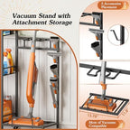 Broom Holder with Cleaning Supplies Organizer, Broom Closet Storage Cabinet with Cleaning Caddy Vacuum Stand, Cleaning Cart with Mop Hanger Gripper Rack Hook, Laundry Room Organization Home Essentials - Image 5