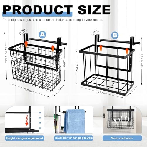 2 Pack Cabinet Door Organizer with Towel Bar, Over The Cabinet Door Storage with Towel Holder for Kitchen Cutting Board,Black - Image 2
