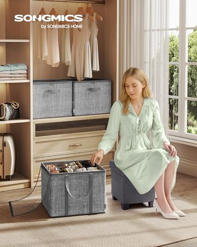 SONGMICS Shoe Organizer for Closet, 2 Pack Fabric Bins, Fits up to 32 Pairs | Shoe Storage Box with Clear Lid, Storage Compartments with Reinforced Handles, Dove Gray, TINA Collection ULSP602G01 - Image 2