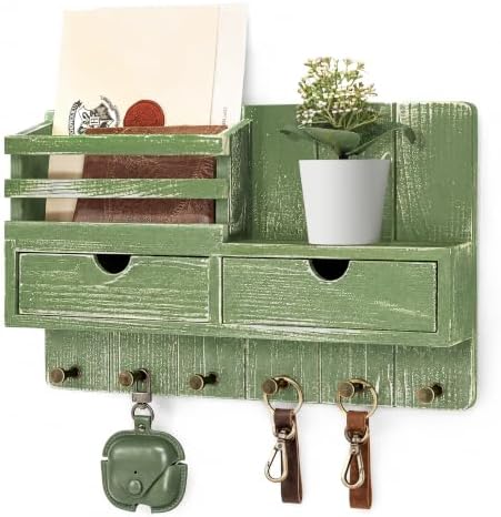 Rebee Vision Key Holder Wall Mount with 2 Drawers for Home Decor, Green by REBEEVISION