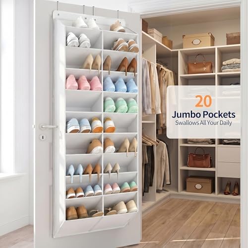 Yecaye 30 Pairs Over the Door Shoe Organizer, Large Capacity Hanging Shoe Rack for Door Hanger with Deep Pockets, Heavy Duty 10 Tier Shoe Holder for Sneakers Boots Heels College Dorm Essentials, White - Image 6