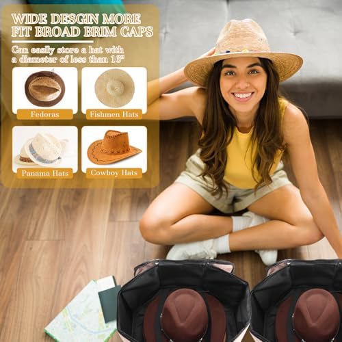 Wonderjune 2 Pcs Cowboy Hat Box for Storage Collapsible Sturdy Cowboy Hat Case with Handle for Men and Women Travel Storage Organizer Large Cap Bag for Closet (Brown) - Image 6