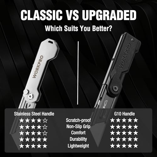 WORKPRO Folding Utility Knife, G10 Handle, Black - Image 3