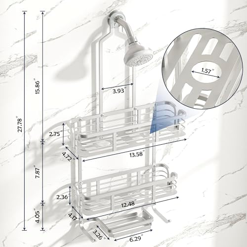 Shower Caddy Hanging, Never Rust Aluminum Shower Organizer, Over Showerhead No Drilling Shower Racks, with Soap Holder Multi Hooks Bathroom Storage for Shampoo Sponge,Silvery - Image 2