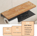 Double Toilet Paper Holder with Wide Solid Wood Shelf - Image 4