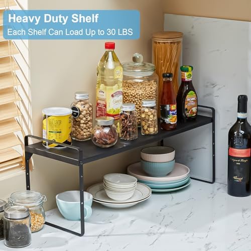 15.5 to 25.5 Inch Expandable Kitchen Cabinet Organizer Shelf, 2 Pack 30 LBS Heavy Duty Adjustable Kitchen Counter Storage Shelves Organizers,Stackable Small Storage Shelf Rack For Cabinet Cupboard - Image 6