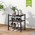 BMOSU 3-Tier Bamboo Small Shoe Rack Premium Stackable Shoe Shelf Storage Organizer for Hallway Closet Living Room Entryway Organizer (Black Bamboo) - Image 5