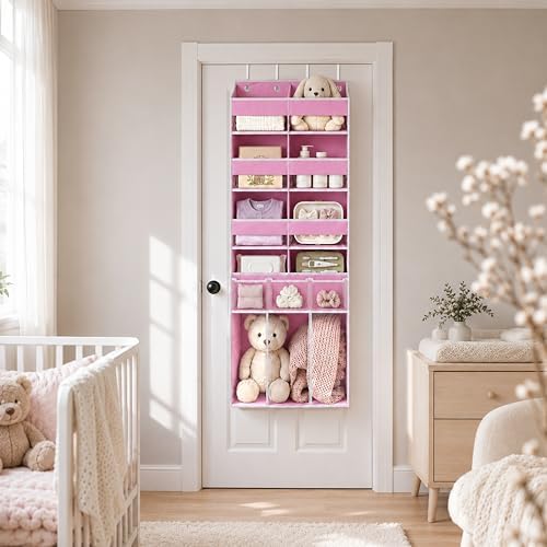 Extra Large Over The Door Organizer with Clear Pockets - 8 Compartments & XL Bottom Storage, Heavy-Duty Hanging Organizer for Bathroom, Bedroom, Closet (57 Inch Height). (Pink) - Image 6