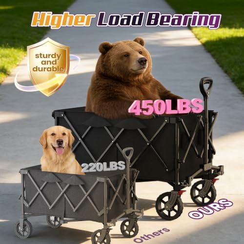 Wagons Carts Foldable,Collapsible Wagon with Wheels,450LBS Heavy Duty Beach Wagon Cart,Lightweight Portable Folding Utility Wagon Cart with Cup Holders for Camping, Garden, Sports, Grocery pcs (Pink) - Image 4