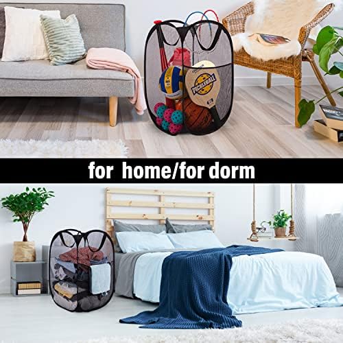 BATTOO Deluxe Strong Mesh Pop up Laundry Hamper Basket with Side Pocket for Laundry Room, Bathroom, Kids Room, College Dorm or Travel 3 Pack Black - Image 6