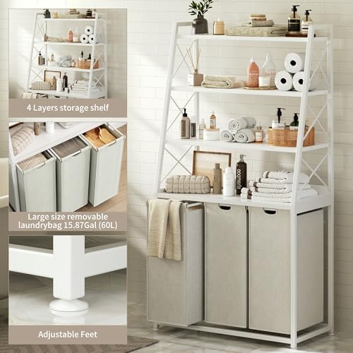 Herture 3 Section Laundry Hamper Laundry Basket with 4 Tiers Shelf - Image 4