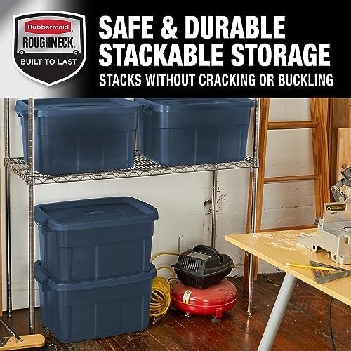 Rubbermaid Roughneck Tote 14 Gal, 6 Pack, Made in USA, Dark Indigo Metallic, Rugged Plastic Stackable Storage Bins with Lids and Handles - Image 5