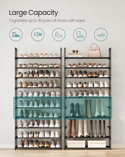 SONGMICS Shoe Rack, 10-Tier Shoe Shelf, Shoe Storage Organizer, 11 x 32.7 x 68 Inches, Metal Frame, Non-Woven Fabric Shelves, for Entryway, Bedroom, Black ULSH110BH01 - Image 4