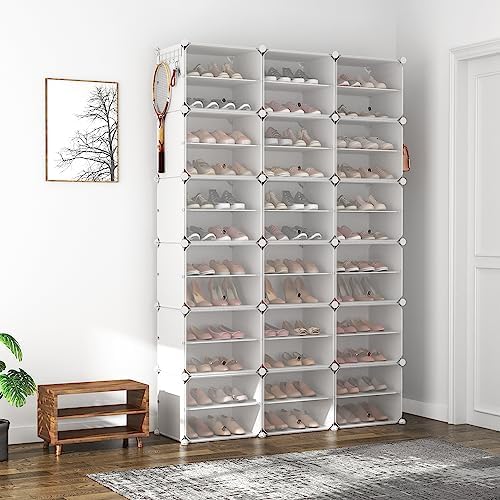 ROJASOP Portable Shoe Rack Organizer with Door, 72 Pairs White Shoe Storage Cabine Covered Shoe Rack Shoe Organizer for Closet Entryway Garage Closed Shoe Rack Organizer Cabinet with Doors - Image 2