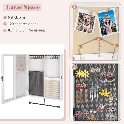 Keebofly Wall Mounted Rustic Wood Jewelry Organizer Cabinet - White - Image 4