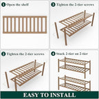 Smiry Bamboo Shoe Rack, 14 Vertical Slats, 4 Tier - 26.8" Wide, Walnut - Image 5