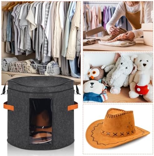 Suzile 4 Pcs Hat Boxes Oversized Round Cowboy Hat Storage Box for Women Men 19" x 17" Cowboy Large Felt Organizer Bag Baseball Cap Container with Dustproof Lid for Clothes Case Travel Gift(Dark Gray) - Image 5