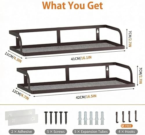 PUSDON 2-Pack 16.5" Extra Long Slim Hollowout Shower Caddy, Wall Mount Spice Rack & Bathroom Organizer, Mesh Bottom Cabinet Door Shelf Holds 50LBS - Vintage Bronze, Hollowout - Image 3