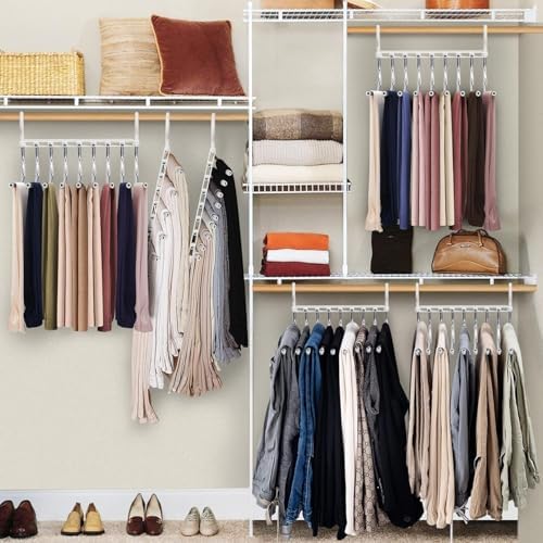 Upgrade 9 Layers Pants Hangers Space Saving, 4 Pack Pant Hangers Organizer Multifunctional Pants Rack Space Saver Closet Organizers and Storage Hangers for Pants Jeans Leggings Skirts, Snowy White | Metal Space Saving Hangers Multi-Layer Multifunctiona... - Image 4