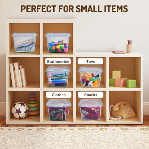 GAMENOTE 6 Quart Storage Bins with Lids, Plastic Latching Box for Classroom & Kids Toy Storage,Stackable Shoe Box Size Containers for STEM Morning Tubs, Crafts & Building Blocks (12, Clear) - Image 6