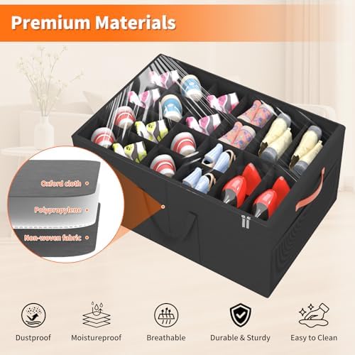 Aokeyee 2 Pack Shoe Organizer for Closet, Large Shoe Storage Box, Black - Image 3