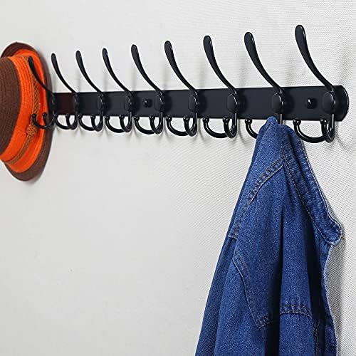 Dseap Coat Rack Wall Mount - 38” Long 10-Tri-Hooks Heavy Duty Coat Hanger Rail Wall Hooks for Hanging Coats Hats Clothing Clothes Purse Mudroom Entryway, Black, Pack of 2 - Image 7