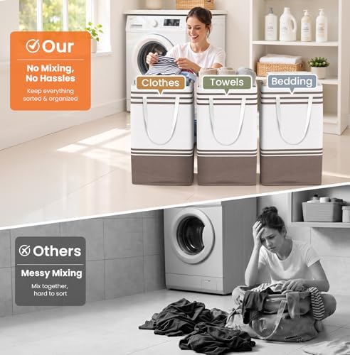 TranquilRelax 3-Pack Laundry Basket, Laundry Hamper, Khaki-88L - Image 6