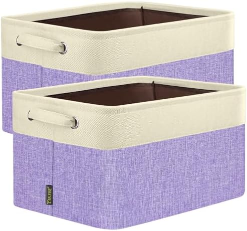 BALEINE 2 Pack Fabric Closet Storage Bins for Shelves, Linen Closet Organizers and Storage, Decorative Baskets for Organizing, Shelf, Clothes, Home, Office (Lavender, 14''x10''x8.5'') by BALEINE